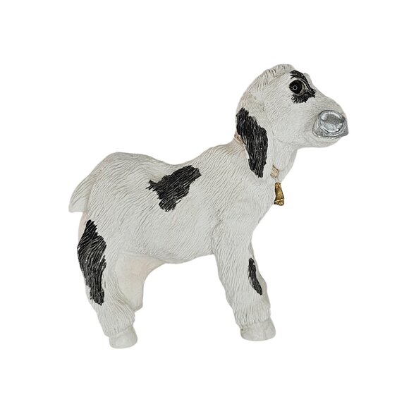Stone Critters Goat Figurine Eating Can Bell 1985 Vintage Farm Black White - Picture 1 of 9